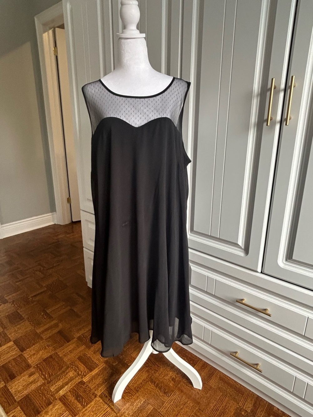 Black Mesh Yoke Midi Swing Dress